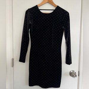 Express Black Velvet Dress with Gold Dots